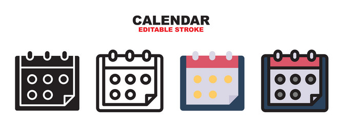 Calendar icon set with different styles editable vector