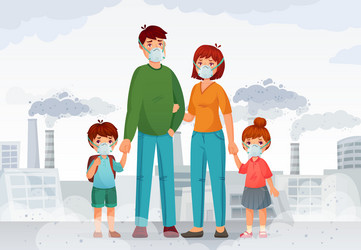 family protection from contaminated air people vector