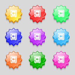 Safe icon sign symbol on nine wavy colourful vector