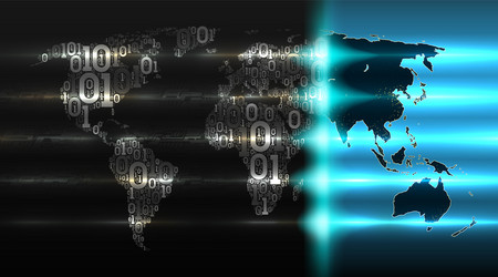 binary code world map with a background vector image