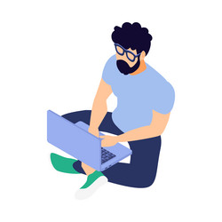 isometric hipster programmer composition vector image