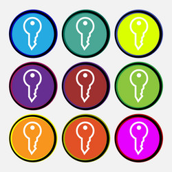 Key icon sign nine multi colored round buttons vector