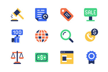 Auction concept of web icons set in simple flat vector