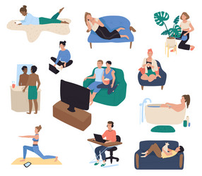 home leisure people resting on couch after work vector