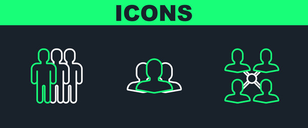 Set line project team base users group and icon vector