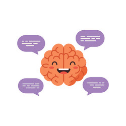 happy brain character with speech bubbles vector image