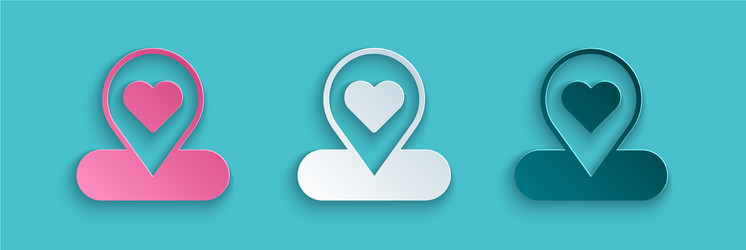 paper cut map pointer with heart icon isolated vector image