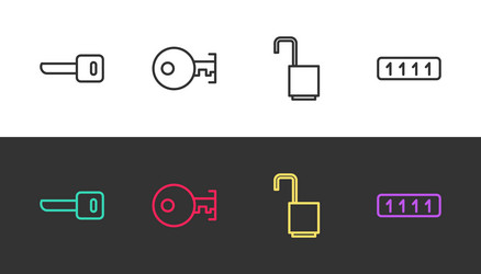 set line key open padlock and password vector image