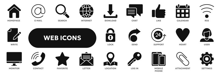 set of solid icons related to web and internet vector image