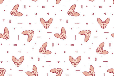 Simple pattern with pink cats and geometric shapes vector