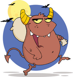 brown monster runs with bag Vector Image