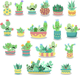 set cute hand drawn cactus and succulent vector