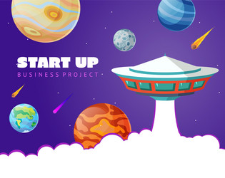 Start up concept space background with ufo vector