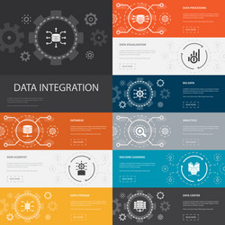 Data integration infographic 10 line icons banners vector