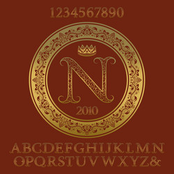 golden ornate letters and numbers with monogram vector image
