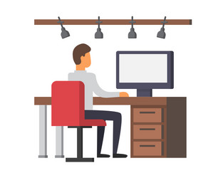 Man working on computer business office vector