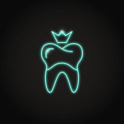 Neon dental crown icon in line style vector