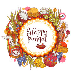 card for happy pongal harvest holiday vector