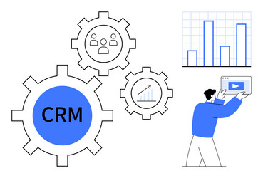 crm system integration with data visualization vector image