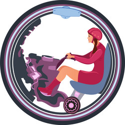 woman with a helmet riding on monowheel vector