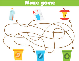 maze game for children waste sorting theme sort vector image