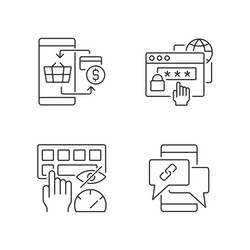 Dealing with digital technology linear icons set vector