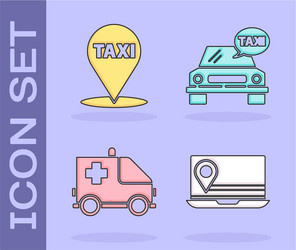 set laptop with location marker map pointer vector image