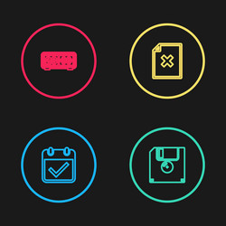 set line calendar with check mark floppy disk vector image