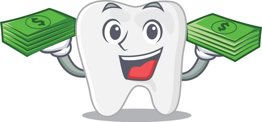 A wealthy tooth cartoon character with much money vector