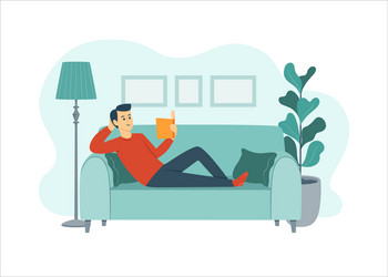 Man reading on a sofa vector