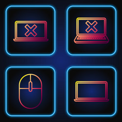 set line laptop computer mouse and cross vector image