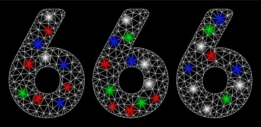 bright mesh 2d 666 digits text with flash spots vector image