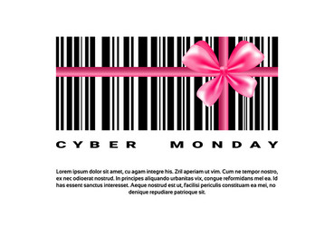 cyber monday background with bar code and pink bow vector image