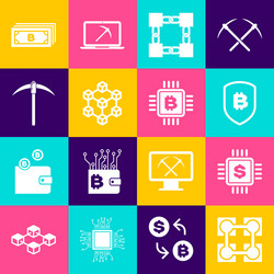 set blockchain technology processor chip vector image