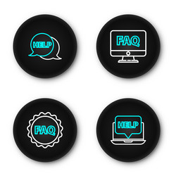 set line laptop and help label with text faq vector image