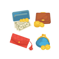 Icons set of wallets with money shopping vector