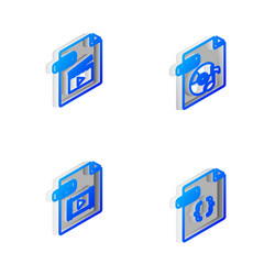 Set isometric line mp3 file document mov mp4 vector