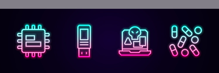 set line processor cpu usb flash drive internet vector image