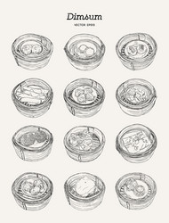 Set of dim-sum hand draw sketch vector