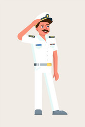 ship captain military character saluting on white Vector Image