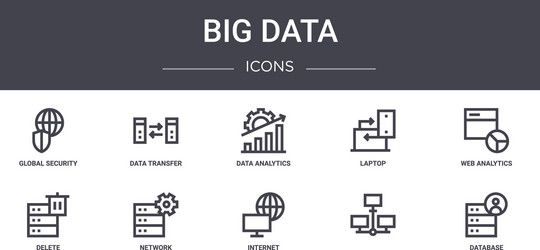 Big data concept line icons set contains vector