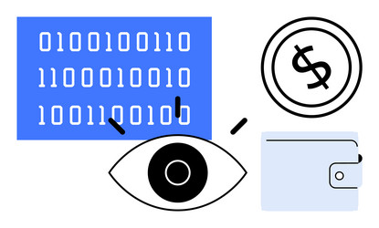 eye analyzing binary code with wallet and dollar vector image
