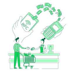 Mobile e-payments thin line concept customer vector