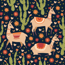 Seamless pattern with llama and cacti vector