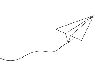 paper line plane sketch of airplane with path vector