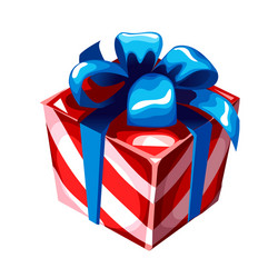 gift box with blue ribbon bow striped wrapped vector