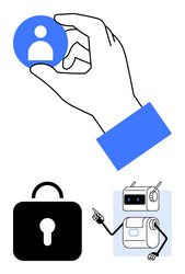 hand holding user icon above lock and robot vector image