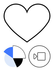 heart outline with pie chart and video icon vector image