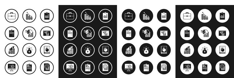 set clipboard with graph chart pie infographic vector image