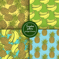 sketch set of patterns with pineapple and banana vector image